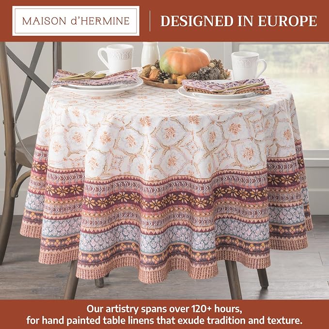Maison d' Hermine Table Cloth Round Table 100% Cotton 69 Inches Fall Tablecloth Reusable Everyday Use for Thanksgiving Christmas Decorations Dining Farmhouse Party (Fair Isle)
