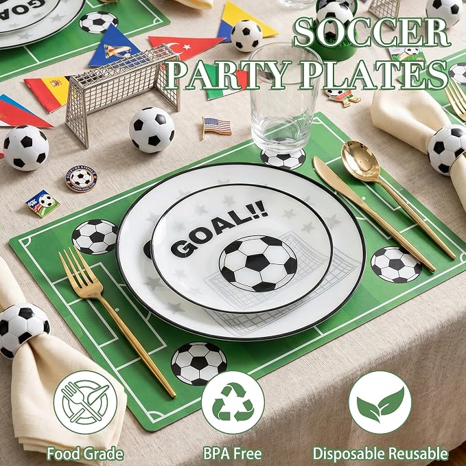 I00000 20 Pcs Plastic Soccer Plates - Heavy Duty Disposable Plates for Global Soccer Celebration Party Supplies include 10.25" Dinner Plate& 7.5" Dessert Plate for Soccer Party