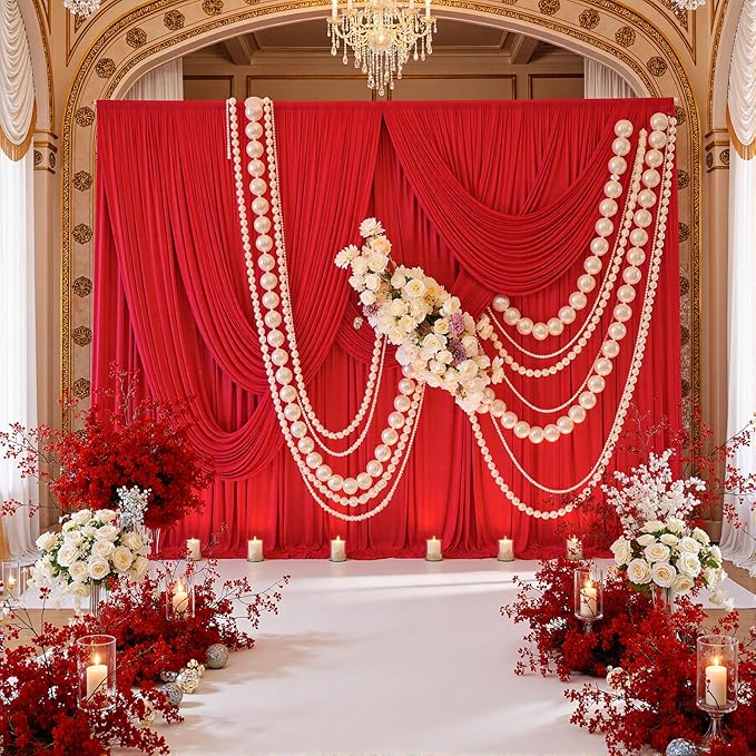 20ft x 10ft Wrinkle Free Red Backdrop Curtains for Parties, 4 Panels 5x10ft Silky Polyester Photo Backdrop Drapes for Birthday Wedding Christmas Party Photography Background Stand