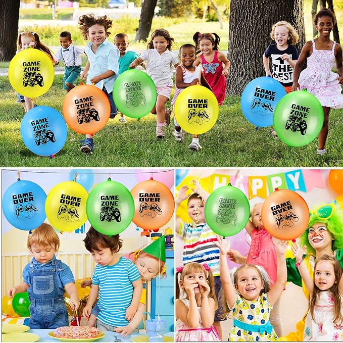 195 Pcs Video Game Party Favors for Kids Gamer Goodie Bag Stuffers Gaming Birthday Party Supplies with Gift Boxes, VIP Pass, Balloons, Bracelets, Keychains, Badges, 3D Stickers (Blue)