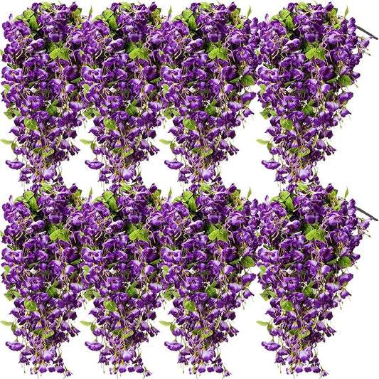 XunYee 8 Pcs Artificial Hibiscus Flowers for Outdoors Spring Summer Decor Fake Hanging Flowers Plants Uv-Resistant Faux Hibiscus Flower for Outside Porch Patio Front Door (Blue and Purple)