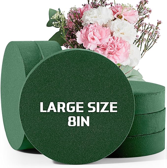 12 Pieces Round Floral Foam Wet Green Flower Foam DIY Flower Arrangement Kit for Aisle Wedding Party Decoration(8 x 8 x 1.57 Inches)
