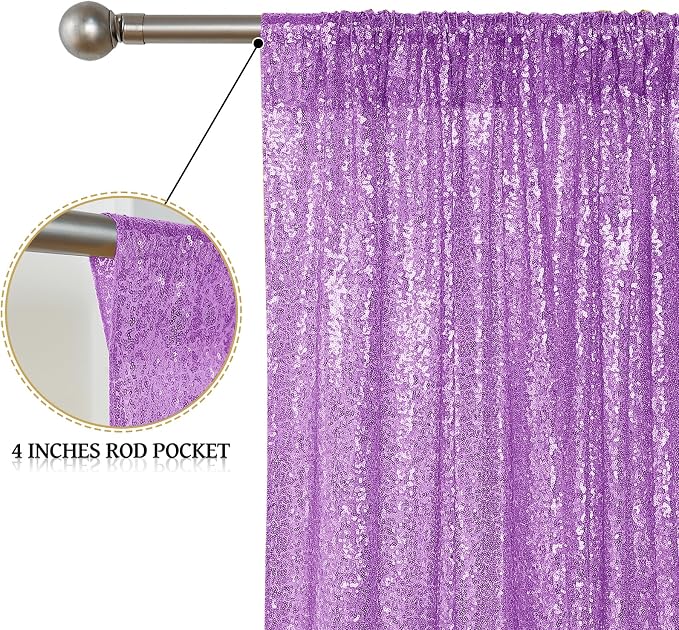 Sugargirl Lavender Purple Sequin Backdrop Curtain 4 Panels 2FTx8FT Glitter Lavender Background Drapes Sparkle Photography Backdrop for Party Wedding Birthday Wall Decoration