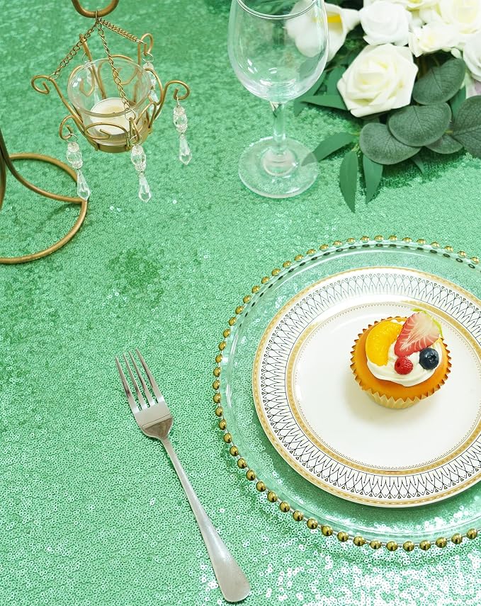 Eternal Beauty Mint Green Tablecloth, 50x50 Inch Sequin Square Table Cover for Cake Dessert Exhibition Party Birthday Events
