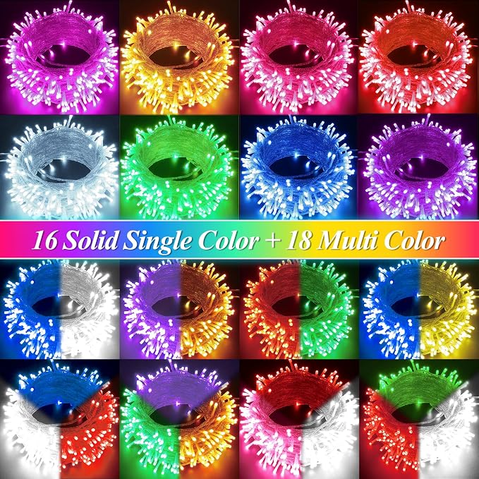Pooqla 2 Pack Color Changing String Lights Battery Operated, Total 66.6ft 200 LED 34 Colors Battery Christmas Lights with Remote Indoor Outdoor Decorations Bedroom Classroom Porch Party Yard Decor
