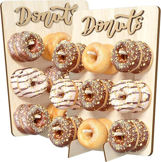 Donut Wall Display Stand, 2PCS Wooden Doughnut Holder Display 18 Donuts, Donut Holder Board for Donut Grow Up Party, Birthday, Wedding, Baby Shower, Donut Party Decorations (Natural)