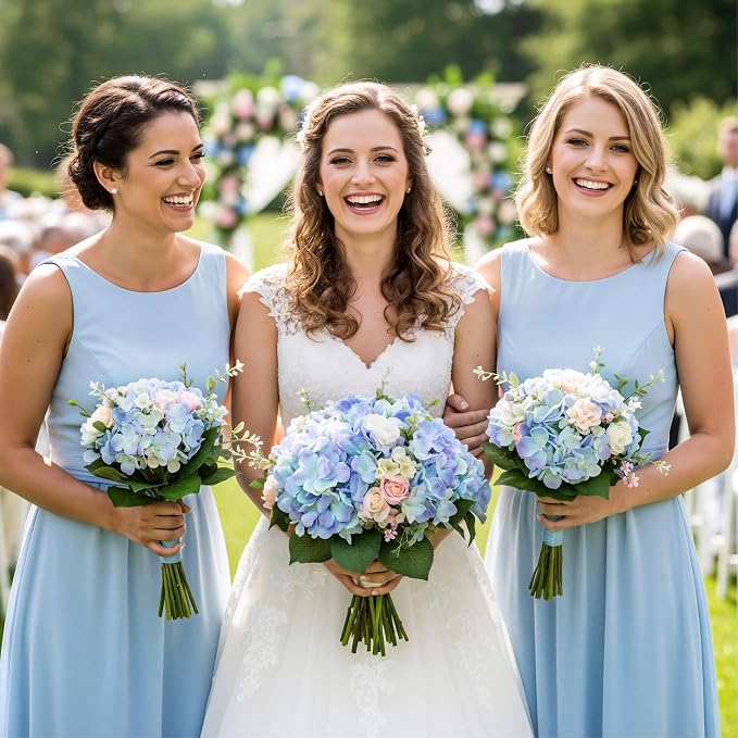 Auihiay 64 PCS Full Artificial Hydrangea Flowers, Blue Purple Silk Hydrangea Heads with Stems, Fake Flowers for Wedding Centerpieces, Baby Shower, Home, Garden, Party Decoration (Blue Purple)