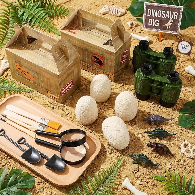 Bucherry 56 Pcs Dinosaur Eggs Dig Kit Toys for Kids Dinosaur Party Favors Dino Treat Boxes Telescope Excavation Tools Eggs Surprise Dino Birthday Decorations for Boys Girls