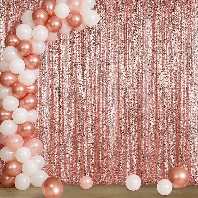 Sugargirl Rose Gold Sequin Backdrop Curtain 4FTx8FT Glitter Rose Gold Background Drapes Sparkle Photography Backdrop for Party Wedding Birthday Wall Decoration(1 Panel)