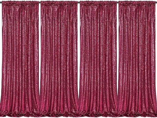 B-COOL Burgundy Sequin Backdrop Curtains 2 Packs 2ftx8ft Sparkle Backdrop Fabric Glitter Backdrop for Party Ceremony Wedding Birthday Decoration
