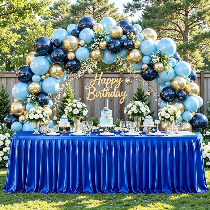 1 Pack Royal Blue Satin Tablecloths Rectangle 4FT, Glitter Spandex Fitted Stretch Table Covers Wrinkle-Free Floor Length Shimmer Table Skirt for Weddings Parties Baby Shower Banquets Vendor Events