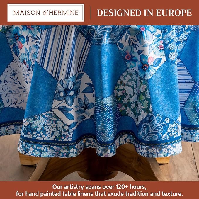 Maison d' Hermine Table Cloth Round Table 100% Cotton 63 Round Inches Tablecloth Reusable Decorative for Dining Kitchen Room Farmhouse Party Home Hotel Restaurant Spring Summer - Summer Blues