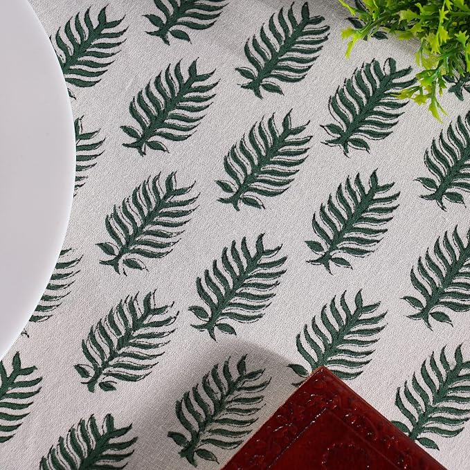 Ridhi Round Tablecloth Hand Block Print 100% Cotton Reusable Emerald Green 110 Inch Table Cover Decorative Everyday Use for Dining, Home, Party, Wedding, Farmhouse, Party Gift for Spring, Mother's Day
