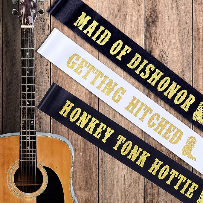 Pop Fizz Designs Nashville Bachelorette Party Sashes | 12 Pack | Includes 1 Bride Sash “Getting Hitched” | 11 Funny Bride Tribe Sashes for Bridal Party