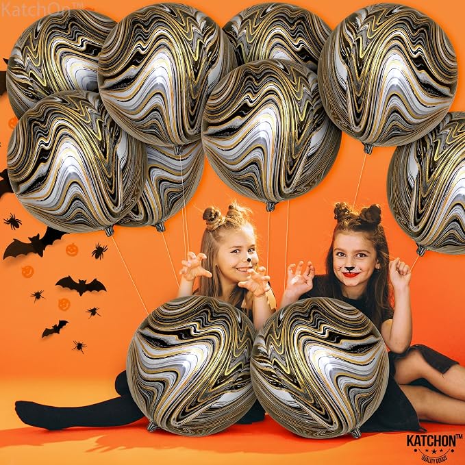 KatchOn, Black and Gold Marble Balloons - Big 22 Inch, Pack of 12 | 4D Marble Black and Gold Balloons for Birthday Party Decorations | Agate Balloons for Retirement, Dance Party Decorations