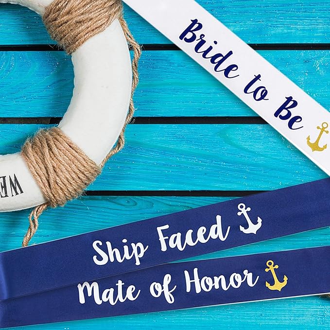 “Last Sail Before The Veil” Bachelorette Sashes | 7 Pack | 1 Bride to be Sash and 6 Bride Tribe Sashes with Fun Nautical Phrases