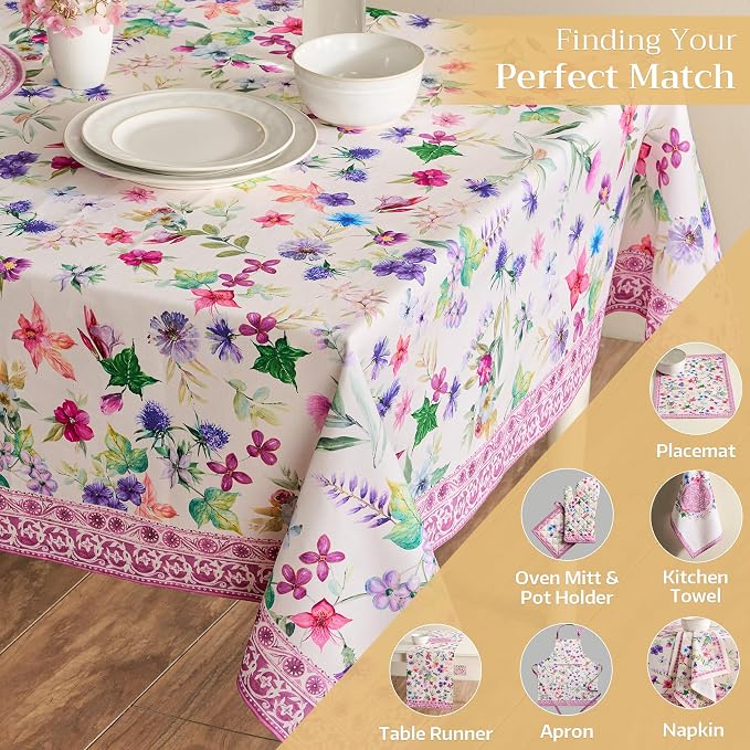 Maison d' Hermine Table Cloth Rectangle Table 100% Cotton 60 x 108 Inches Tablecloth Reusable Decorative for Dining Kitchen Room Farmhouse Party Home Hotel Restaurant Spring Summer - Chardon