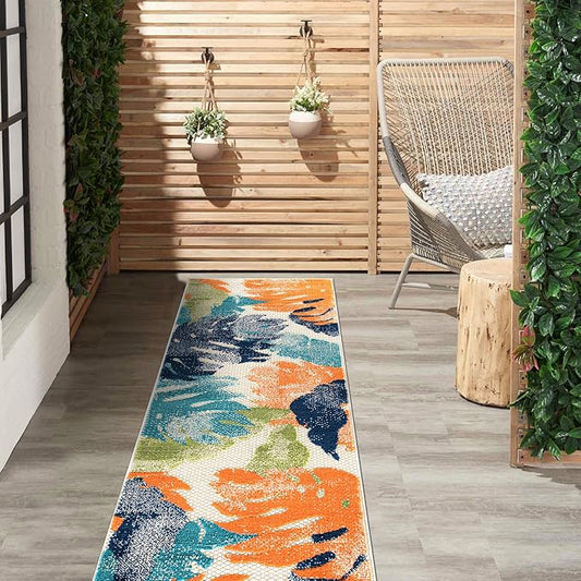 Rugshop Arles Palm Floral Leaves Non-Shedding Runner Rug Patio Deck Backyard Indoor/Outdoor Runner Rug 2' x 7' Multi