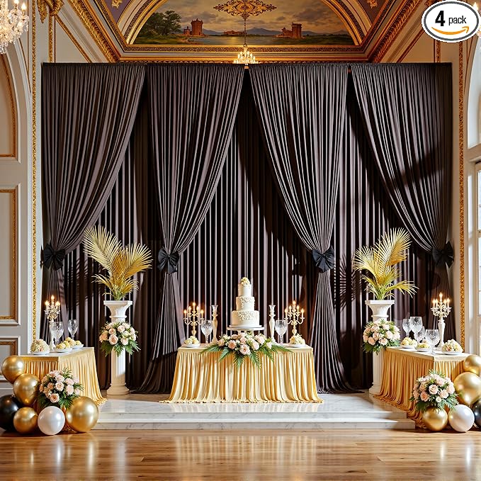 20ftx12ft Brown Backdrop Curtains for Wedding-Wrinkle Free Backdrops Curtain Drapes Fabric Decorations Photo Back Drop Cloth for Baby Shower Photography Stage Reception 4Panels 12ft(H) x 5ft(W)
