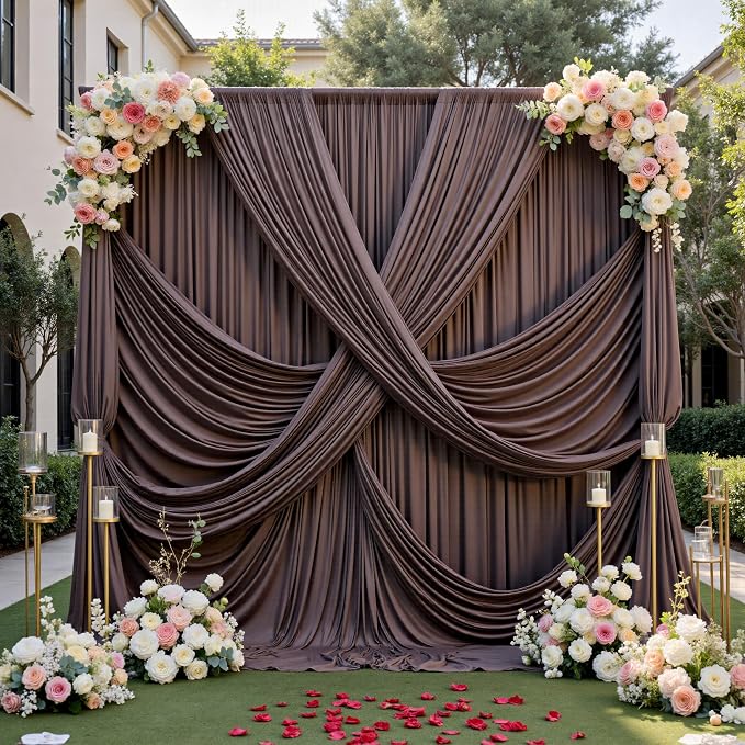 20ft x 12ft Brown Backdrop Curtains for Parties, Wrinkle Free 4 Panels Photo Backdrop Drapes Back Drop Cloth for Wedding Birthday Photography Background Decor