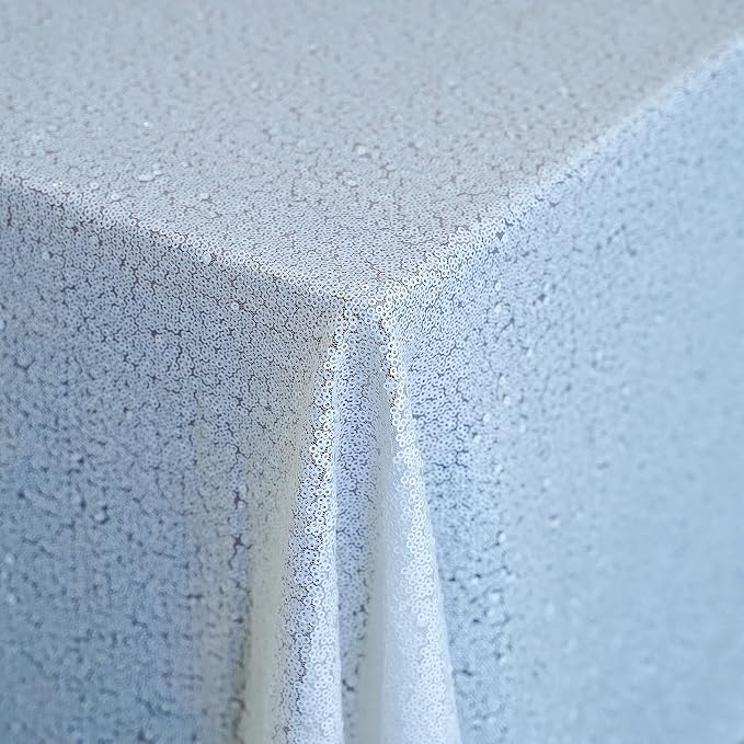 60 x 102 Inch White Sequin Tablecloth Rectangle Sparkle Table Cover for Wedding Birthday Party Festival Ceremony Cake Dessert Table Cloth