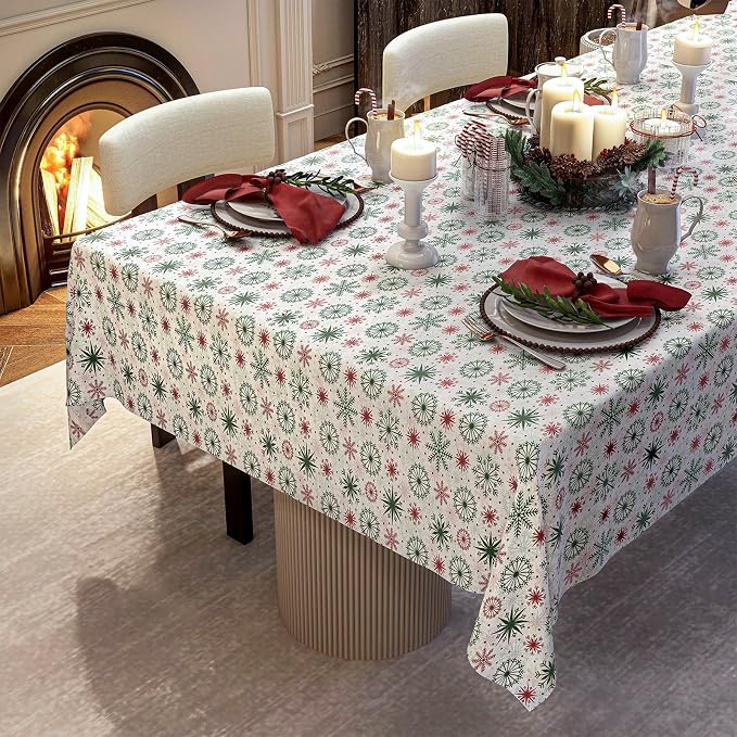 Tablecloth with Snowflake, Spillproof Waterproof Fabric Table Cloth for Dining, Parties, Holiday, Christmas, Winter Table Decorations - 70''x140''