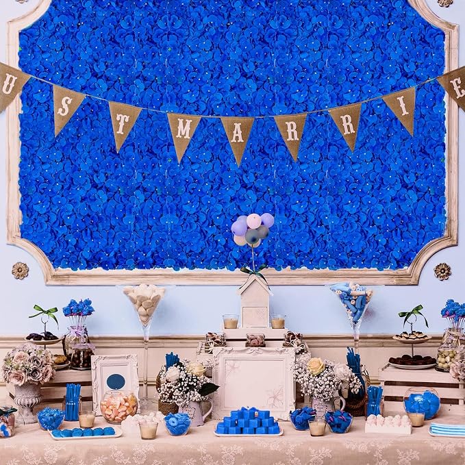 BLOSMON Flower Wall Panel Backdrop Decor Royal Blue Artificial Floral Backdrop for Wedding Party Baby Bridal Shower, 6 Pcs Hanging Fake Hydrangea Wall Decoration Silk Faux Hydrangea Flower Backdrop