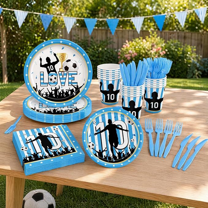 120 Pcs Soccer Birthday Party Supplies Serves 20 Guests Boys Party Supplies Fottball Party Decorations Decorations Plates Napkins and knife and fork