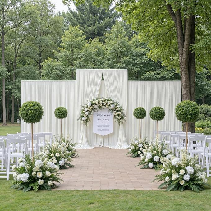 60ftx14FT Wrinkle Free Ivory Backdrop Curtain, 12 Panels 14FT Height Ivory Wedding Backdrop Drapes, Silky Polyester Back Drop Cloth for Birthday Photography Background Party Backdrop Draping