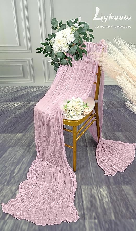 10 Packs Pink Cheesecloth Table Runner - Baby Pink, 35x120 inch Rustic Gauze Boho Wedding Table Runner Decoration for Wedding Party Bridal Shower