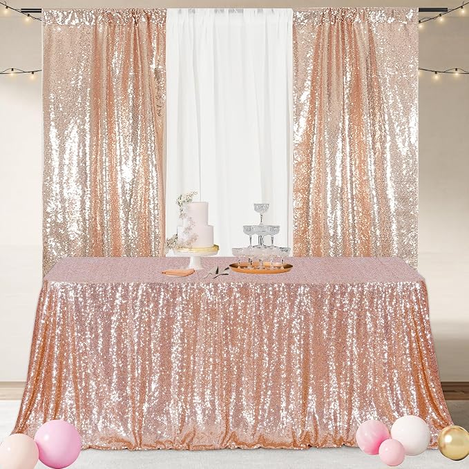 Poise3EHome Rose Gold Sequin Tablecloth 50×80 Inch Rectangle Sequin Fabric Table Cover Overlay for Birthday Christmas Wedding Party Holiday Baby Shower Cake Table Decoration