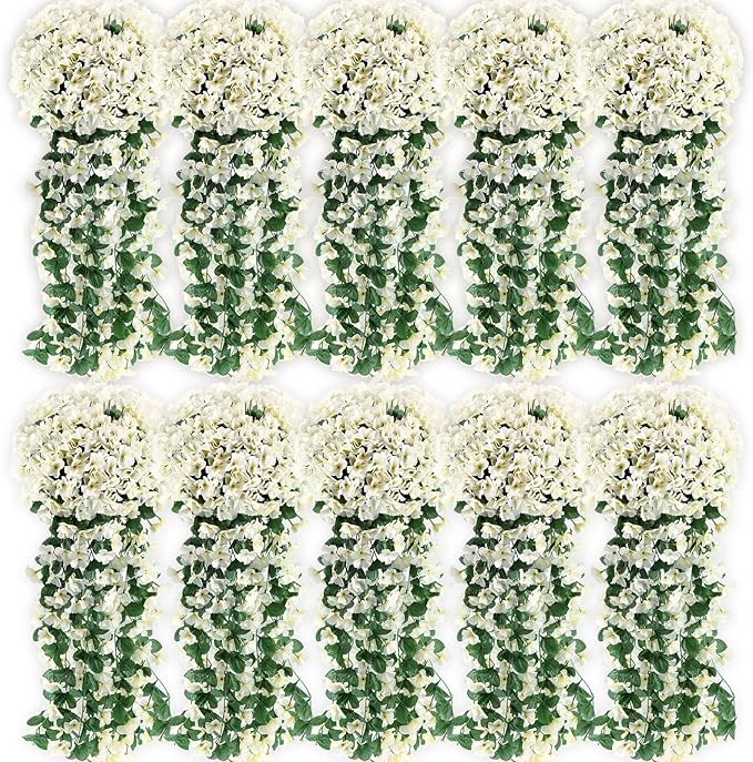 10 Pack 10 Pack Artificial Hanging Flowers Garland Arch Flowers for Wedding Ceremony Wall Home Floral Party Garden Outdoor Decoration (White)