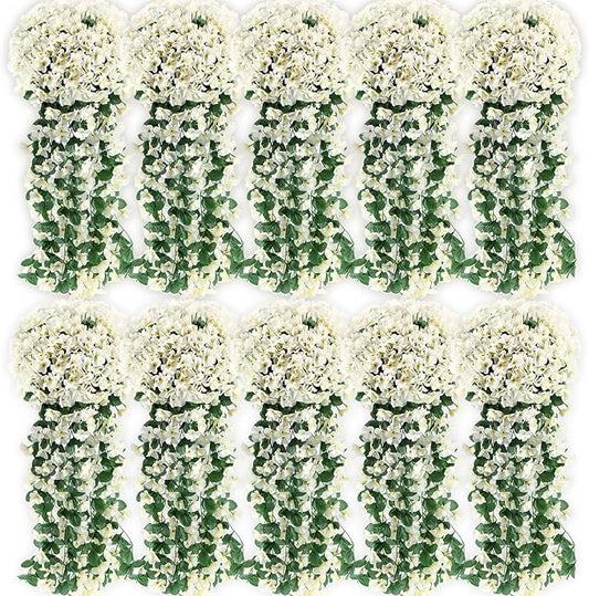 10 Pack 10 Pack Artificial Hanging Flowers Garland Arch Flowers for Wedding Ceremony Wall Home Floral Party Garden Outdoor Decoration (White)