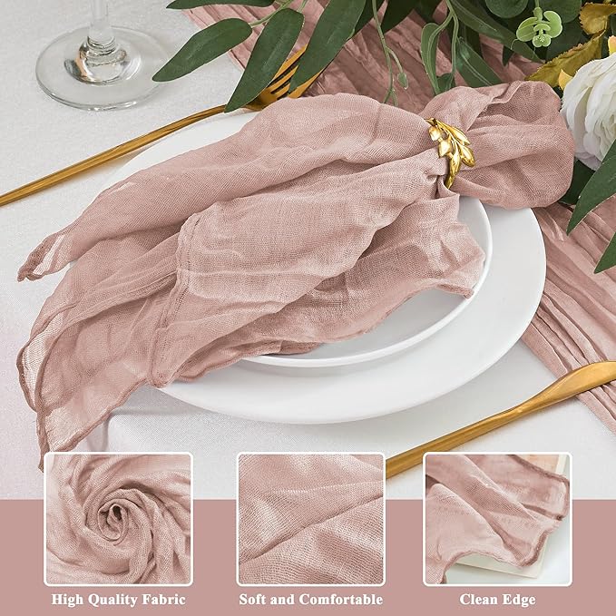 24 Pack Cheesecloth Napkins 20"x20" Dusty Pink Boho Gauze Cheese Cloth Napkins Bulk Rustic Dinner Table Decor for Wedding Bridal Baby Shower Party