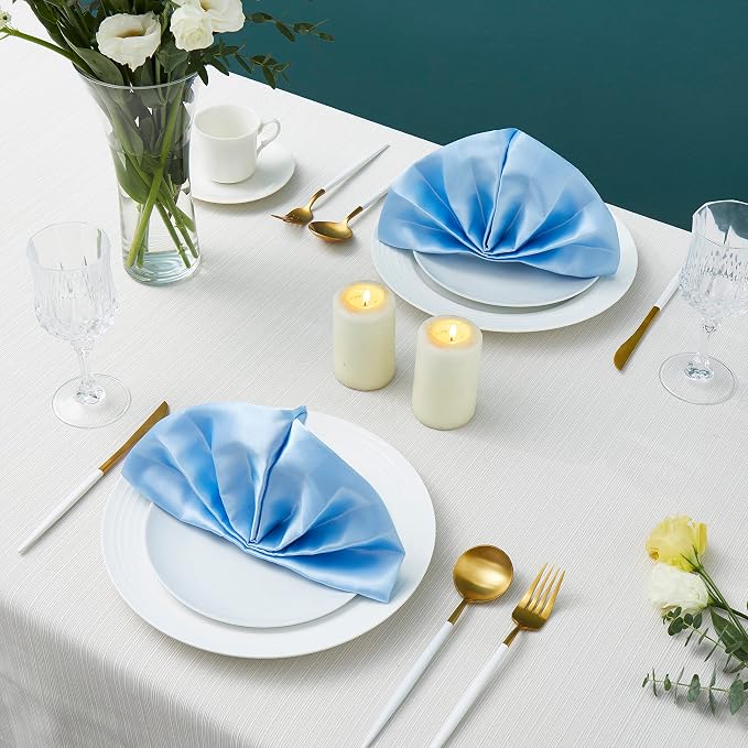 24 Pack Square Satin Dinner Napkins, 17x17 Inches Silky Soft Smooth Table Cloth Napkins for Restaurant Weddings Banquet Party Decoration, Light Blue