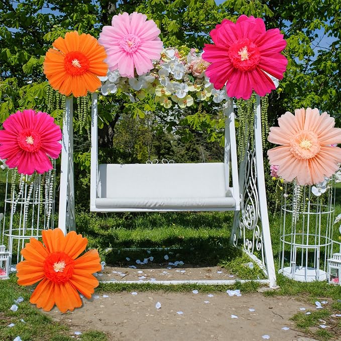 Giegxin 6 Pcs 31.5", 24" Orange Giant Paper Flower Rose Red Large Tissue Paper Flower for Wall Big Colorful Floral Decorations for Wall Wedding Bridal Shower Baby Shower Mexican Fiesta Crepe Birthday