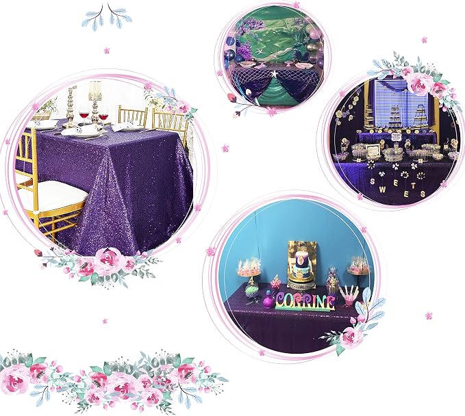 Juya Delight 60" x 102" Purple Rectangle Sequin Tablecloth for Party Dinner Banquet Festival Wedding Anniversary Exhibition Dessert Table