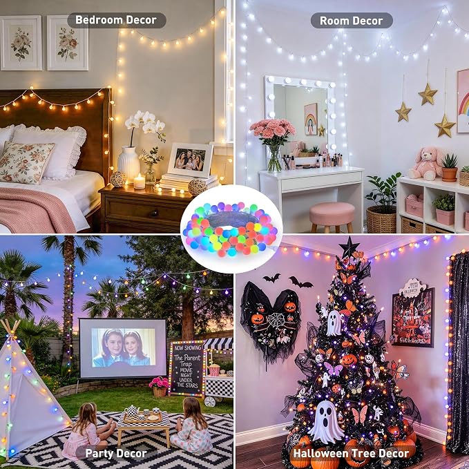 JMEXSUSS 100 LED Color Changing String Lights, 33ft Globe Red White and Blue Lights with Remote & APP, Clear Wire Smart Fairy String Light Indoor Plug in for 4th of July Independence Day Halloween