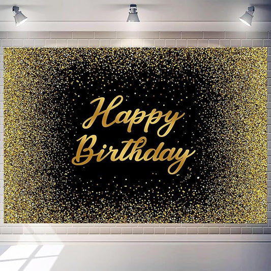 Black Birthday Backdrop Golden Glitter Happy Birthday Background for Women Men 10x6 FT Adults Kids Birthday Party Banner Baby Shower Decorations Gold Dots Photo Booth Props Supplies