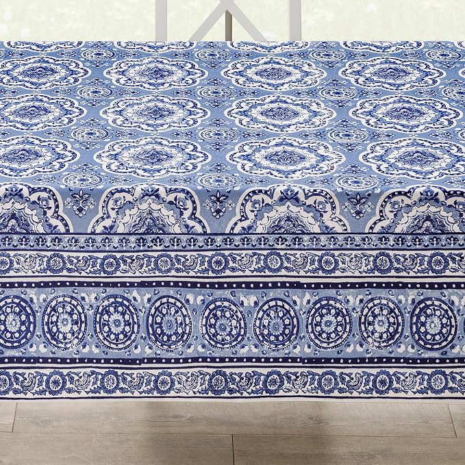 Maison d' Hermine Table Cloth Rectangle Table 100% Cotton 54 x 72 Inches Tablecloth Reusable Decorative for Dining Kitchen Room Farmhouse Party Home Hotel Restaurant Spring Summer - Melodie Bleue