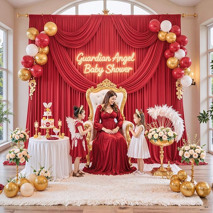 50ft x 10ft Wrinkle Free Red Backdrop Curtains for Parties, Polyester Photo Backdrop Drapes 10 Panels 5x10ft for Weddings Birthday Party Christmas Photography Background
