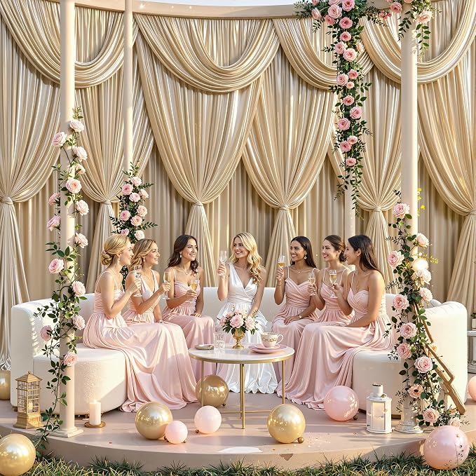 10x10ft Champagne Gold Glitter Backdrop Curtain for Parties, Wrinkle Free Satin Photo Backdrop Drapes 2 Panels Shimmer Back Drop Cloth for Wedding Birthday Baby Shower Photography Background Decor