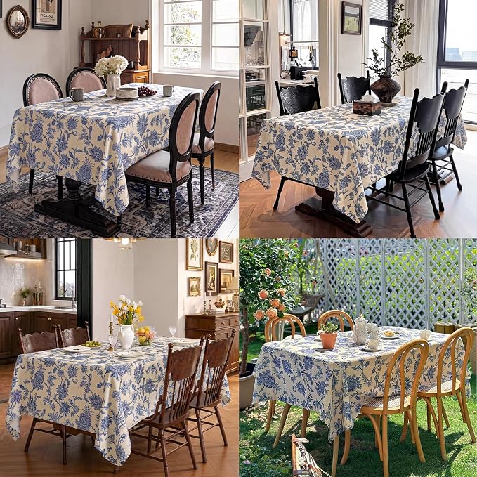 Outdoor Square Tablecloth 54 x 54 Inch, Blue Floral Spillproof Table Cloth, Thick Fabric Dining Table Cover for Outdoor, Easter, Picnic, Farmhouse, Wedding, Spring Summer - Blue Flower