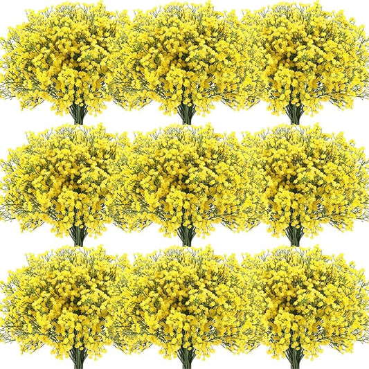 Janinka 30 Pcs Baby Breath Artificial Flowers Bulk Artificial Baby Breath Gypsophila Flower 20.8 Inch Faux Gypsophila Bouquet Fake Floral Greenery for Wedding Party Decor (Yellow)