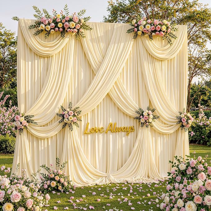 20ftx12ft Wrinkle Free Champagne Backdrop Curtain, 4 Panels 12FT Long Wedding Photo Backdrop Drapes, Silky Polyester Back Drop Cloth for Birthday Photography Background Party Backdrop Draping