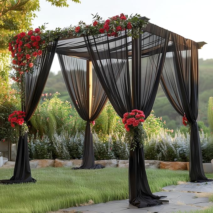20ft x 10ft Black Backdrop Curtains, Wrinkle-Free Sheer Chiffon Fabric Photo Background Drapes for Wedding Arch Party Ceremony Stage Photography Decorations