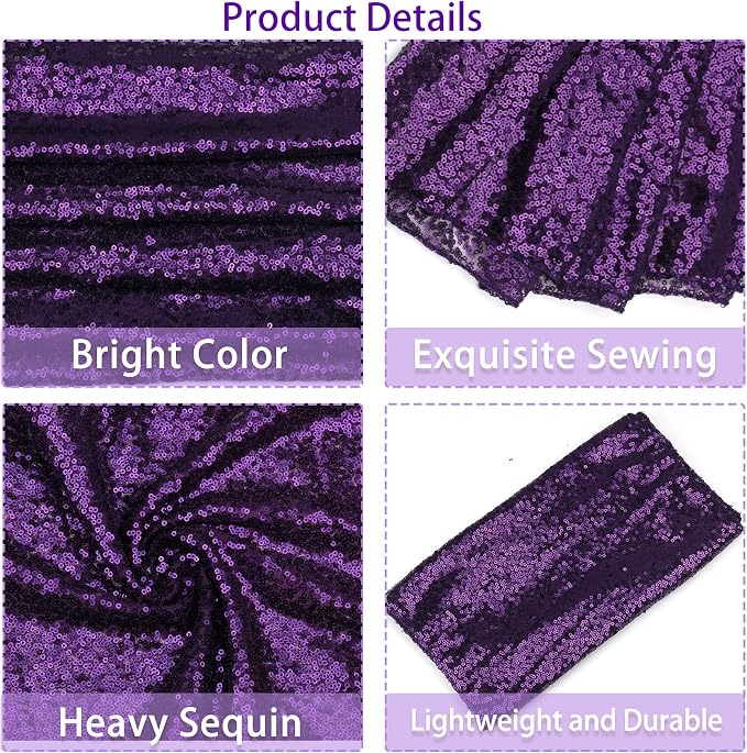 12 Packs 12 X 108 Inch Purple Sequin Table Runner Glitter Dining Table Runner for Birthday Wedding Engagement Bridal Baby Shower Bachelorette Holiday Celebration Party Supplies Decorations (Purple)
