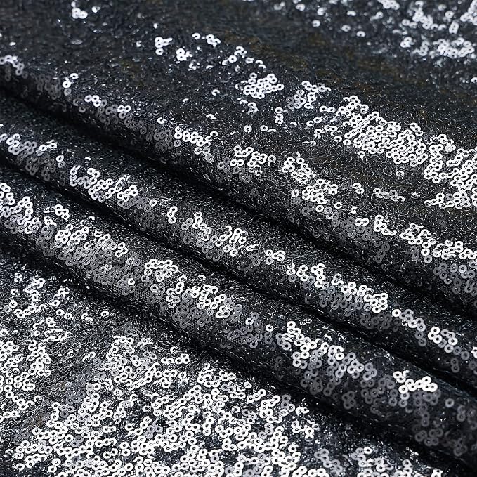 Sugargirl Halloween Black Sequin Backdrop Curtain 2 Panels 2FTx8FT Glitter Black Background Drapes Sparkle Photography Backdrop for Party Wedding Birthday Wall Decoration