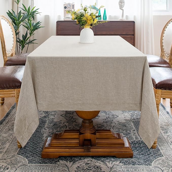 Linen World Linen Tablecloth,100% French Linen Natural Tablecloth 156" x 108" Inch,Washable Rectangular Tablecloth for Dining,Outdoor,Weddings and Restaurants,Decorative Thanksgiving Christmas