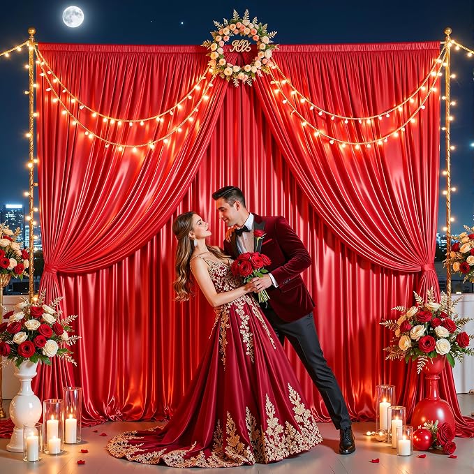 10x10 ft Red Glitter Backdrop Curtain for Parties, Wrinkle Free Glitter Photo Backdrop Drapes 2 Panels 5x10FT Shimmer Back Drop Cloth for Wedding Birthday Valentines Photography Background Decor